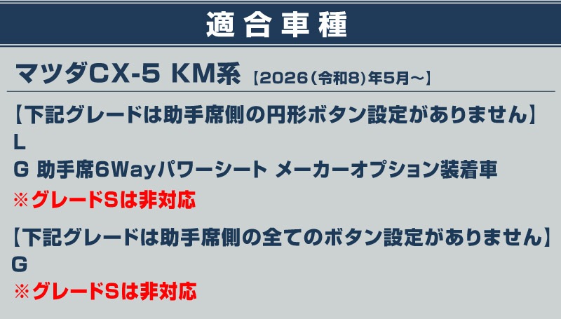 新型CX-5 KM系 パワーシートボタンカバー 左右セット 6P メッキ仕上げ