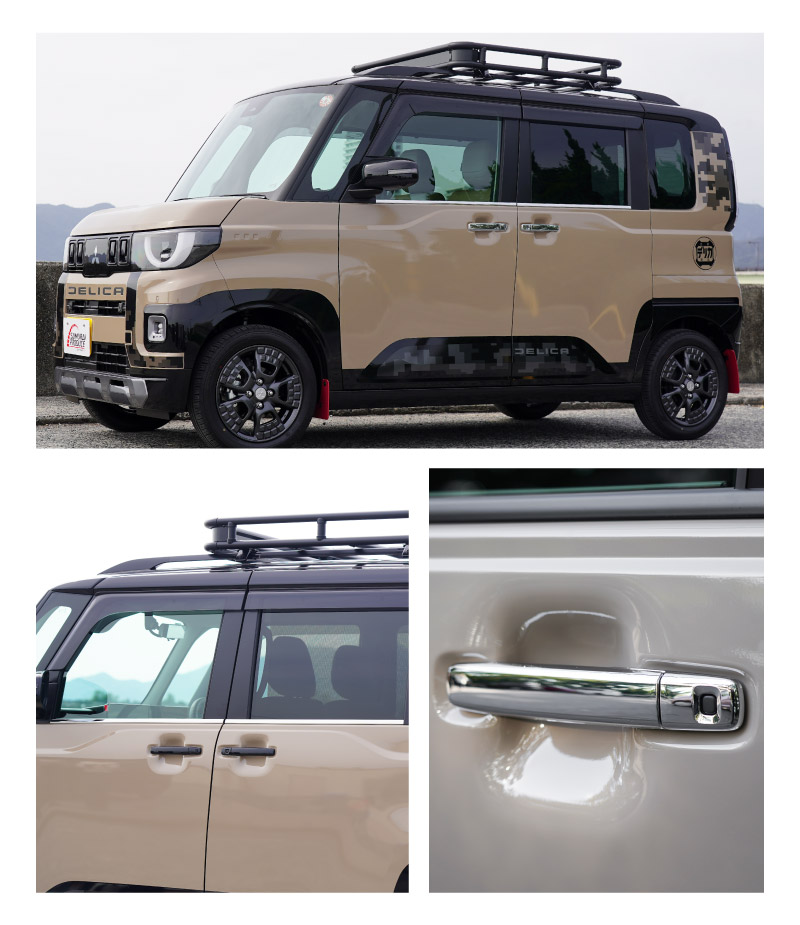 【セット割】新型デリカミニ ekスペース ルークス 共通 アウタードアハンドルカバー＆ウィンドウトリムガーニッシュ サイドドレスアップセット メッキ・鏡面仕上げ 2025年FMC後 ｜MITSUBISHI DELICA MINI NISSAN ROOX 専用 外装 サイド カスタム パーツ エアロ サムライプロデュース