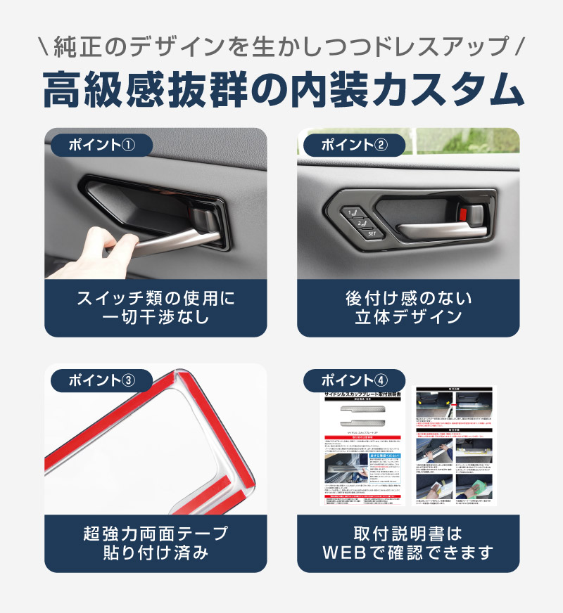 新型RAV4 60系 インナードアハンドルパネル 左右セット 4P ピアノブラック
