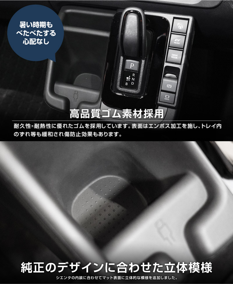 新型シエンタ 10系 シフトサイドポケットトレイ ゴムトレイ 1P ブラック 2025年マイナーチェンジ後専用