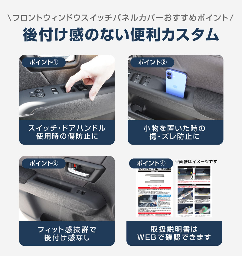 新型クロスビー MND1S フロントウィンドウスイッチパネルカバー ＆ リアドアハンドルトレイ ゴムカバー 