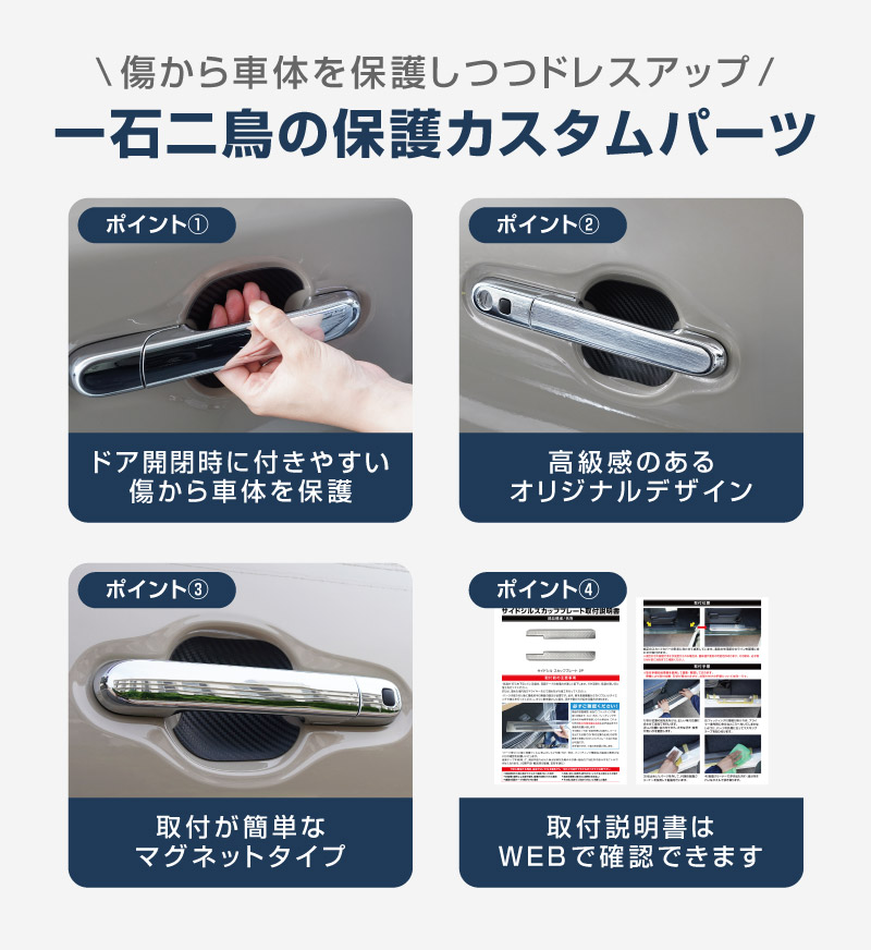 新型クロスビー MND1S マグネット装着タイプ ドアハンドルプロテクター 4P カーボン柄