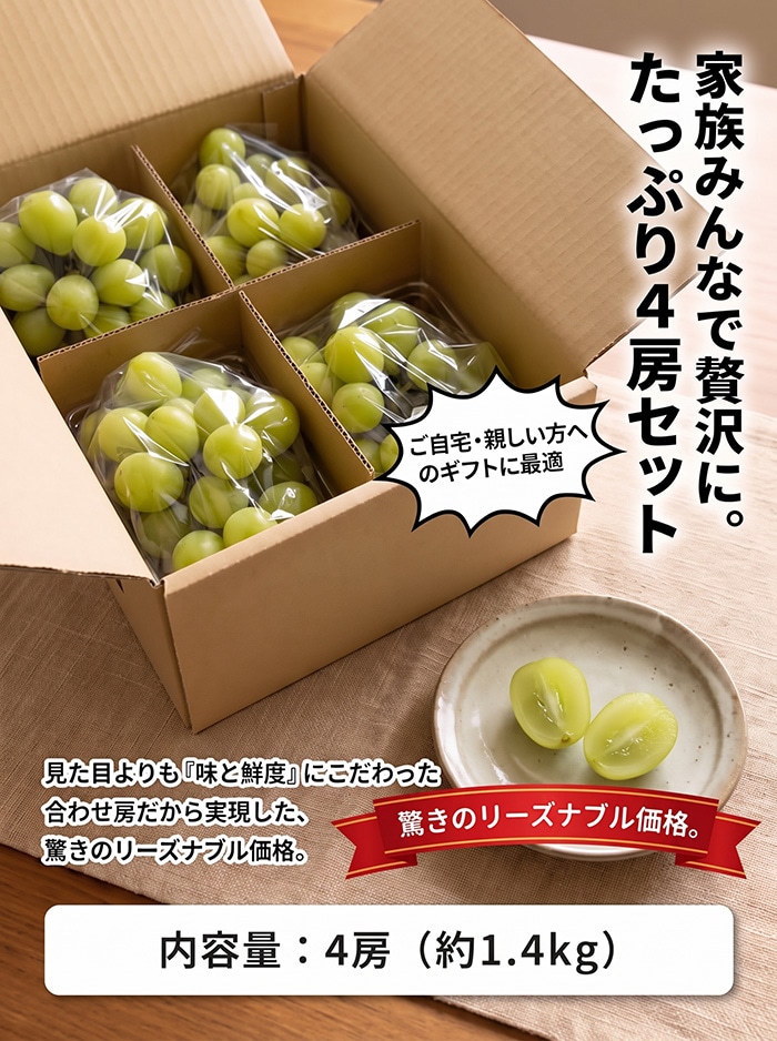 岡垣農園 鳥取産シャインマスカット 4房