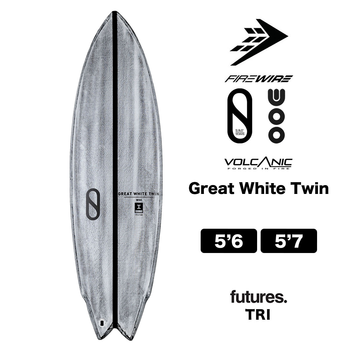 ファイヤーワイヤー サーフボード グレートホワイトツイン サーフィン ショートボード futures 5'6 / 5'7 ケーリースレーター  SLATER DESIGNS Mike Woo 5.6 / 5.7 FIREWIRE Great White Twin 2024 