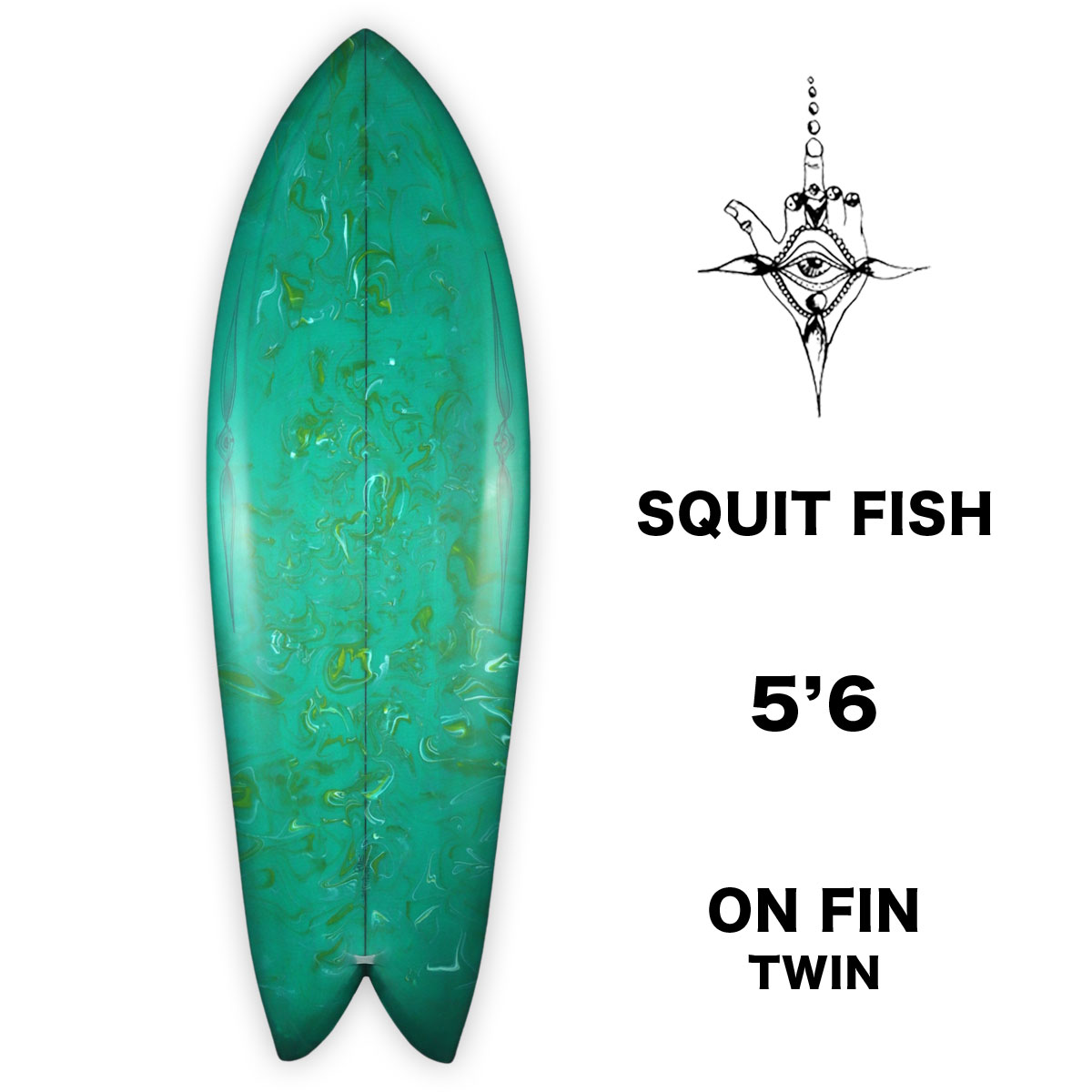 【22%OFF クリアランスセール】ライアンバーチ サーフボード スクイッド フィッシュ サーフィン フィッシュボード ツイン オンフィン  surfboards Ryan Burch SQUIT FISH サイズ 5.6 グリーン