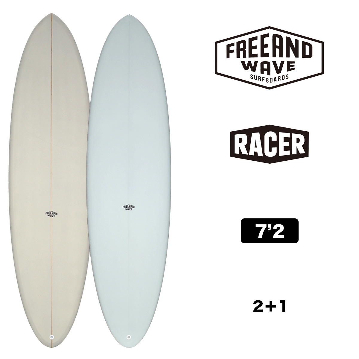 FREE AND WAVE RACER 7'2 ミッドレングスサーフボード 全体デザイン