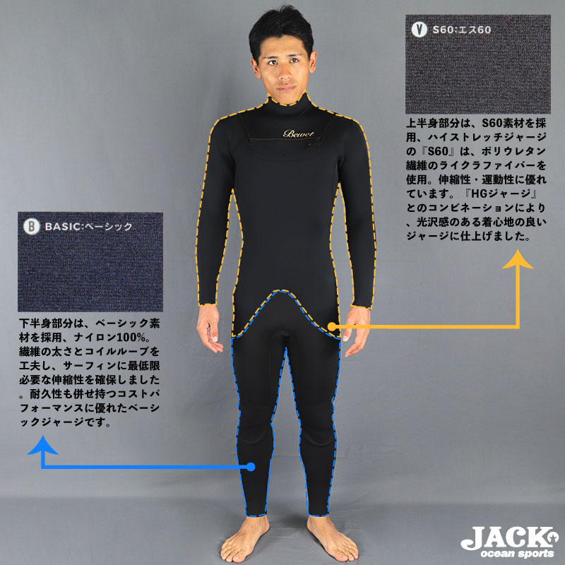 Bewet Jack Ocean Sports ビーウェット Fullsuit Acoustic Front Zip Model ウェットスーツ 3mm Mサイズ 国内正規取扱店 メンズ フルスーツ ジャージ サーフィン ウェットスーツ ブランド Bewet ビーウェット ジャックオーシャンスポーツ