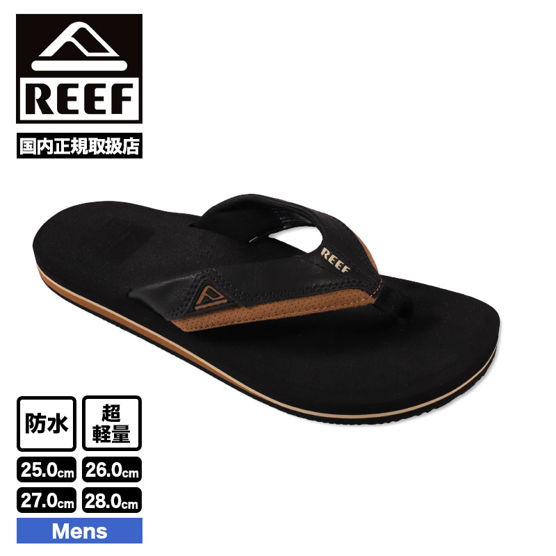 REEF リーフ メンズ サンダル 防水 超軽量 ラバースポンジ 耐久性 ブラシ加工 ビーガンレザー ブラック/タン 25.0cm 人気 ブランド  CUSHION DAWN【RF0A3ONDGTA】-ジャックオーシャンスポーツ