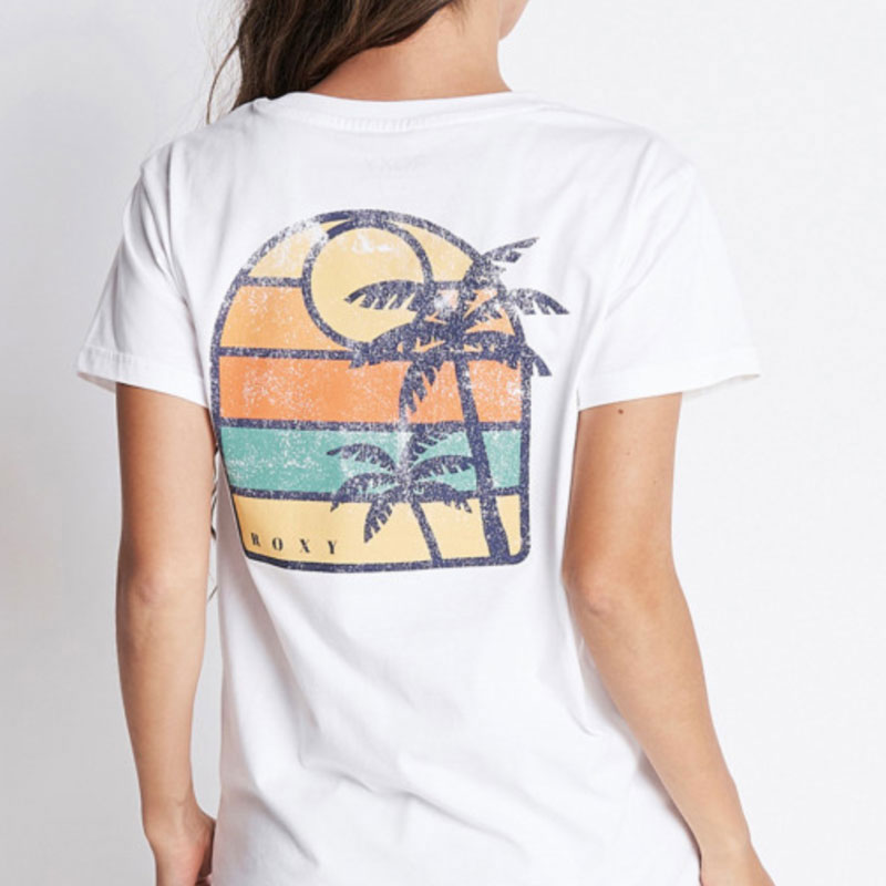 セール ロキシー レディース 半袖Tシャツ SUNSET PALM バックプリント 着回し ロゴ 全4色 S M L 夏 海 プール 旅行 リゾート  人気 ブランド ROXY SALE【RST221109】