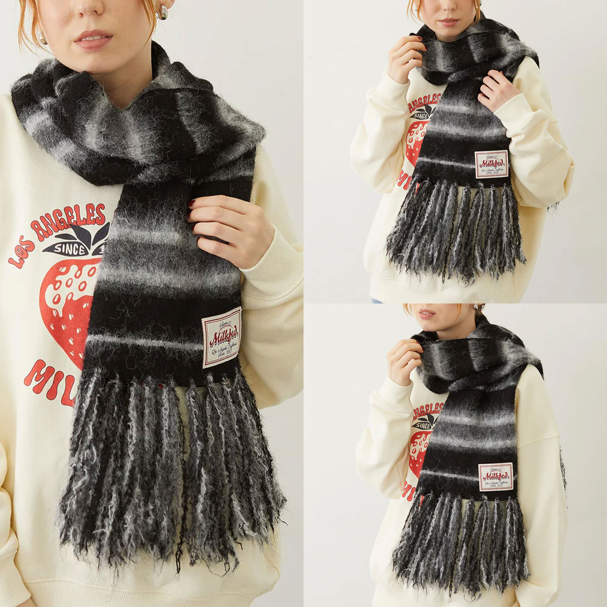 milkfed STRIPED FRINGE STOLE ミルクフェド レディース ボーダー