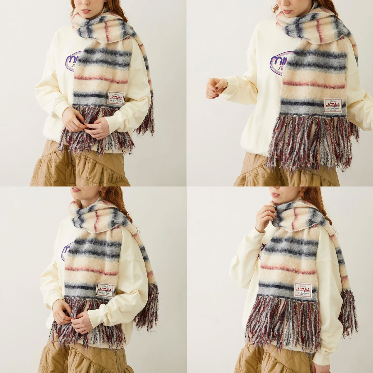 milkfed STRIPED FRINGE STOLE ミルクフェド レディース ボーダー