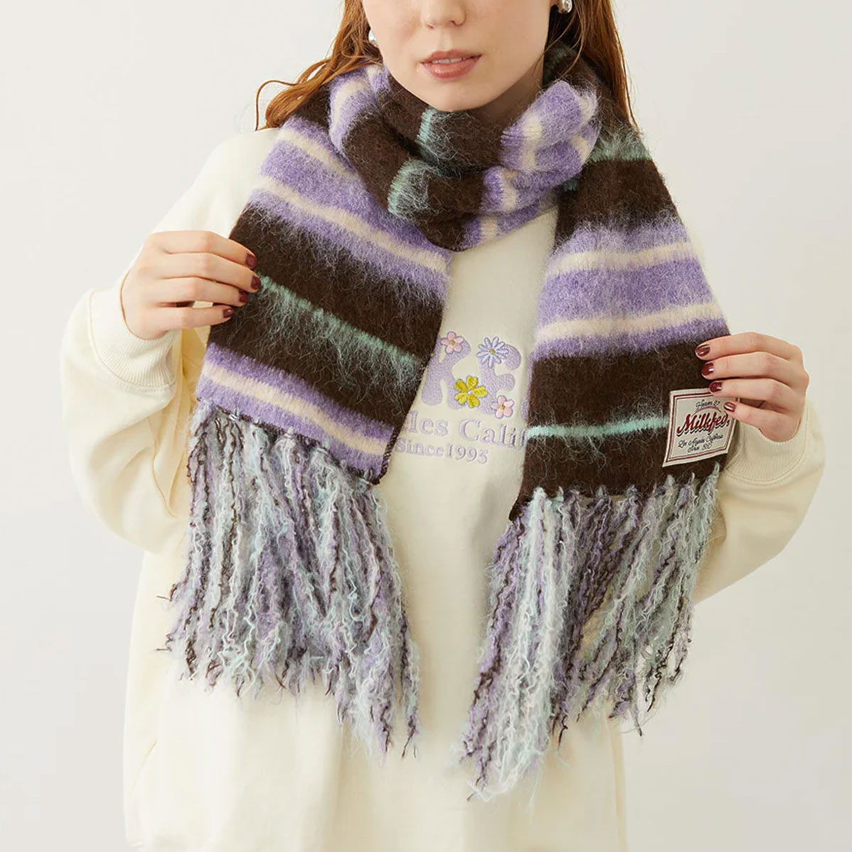 milkfed STRIPED FRINGE STOLE ミルクフェド レディース ボーダー