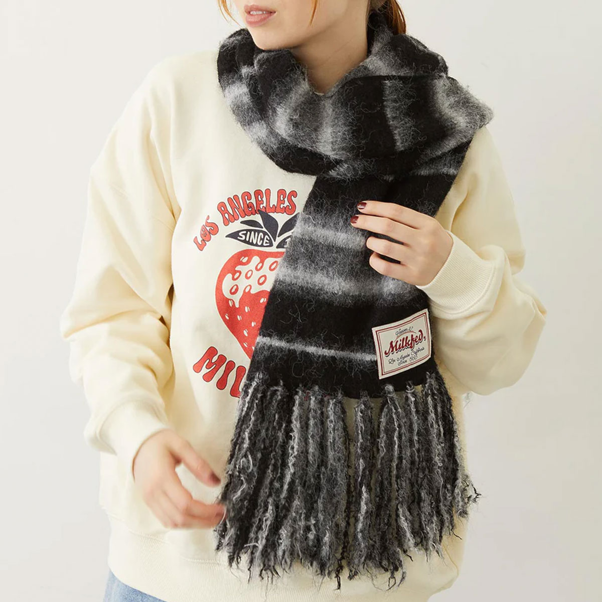 milkfed STRIPED FRINGE STOLE ミルクフェド レディース ボーダー