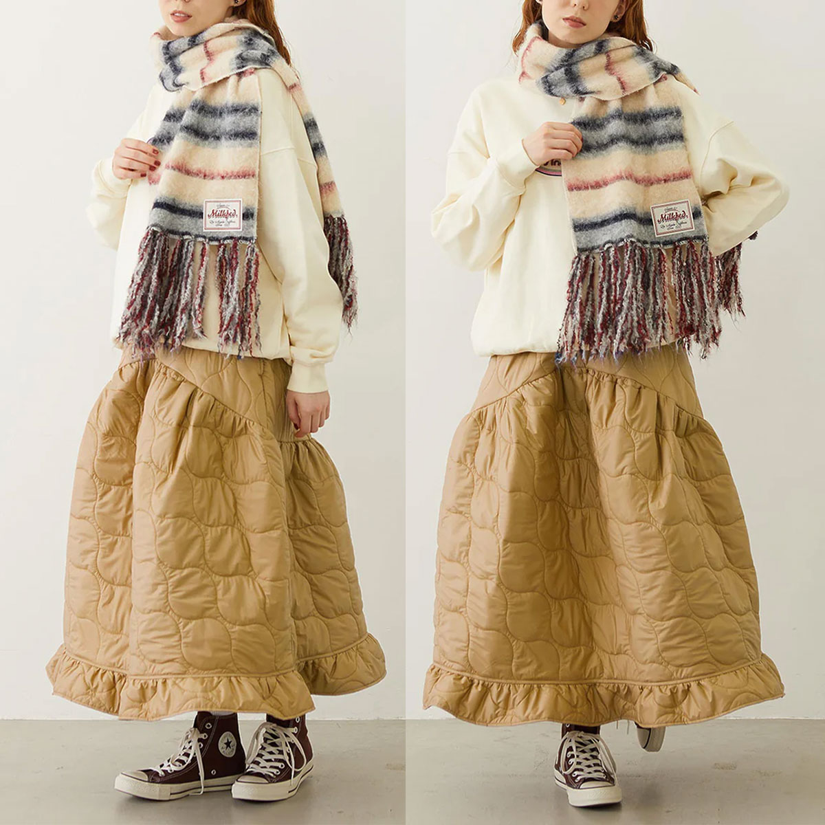milkfed STRIPED FRINGE STOLE ミルクフェド レディース ボーダー