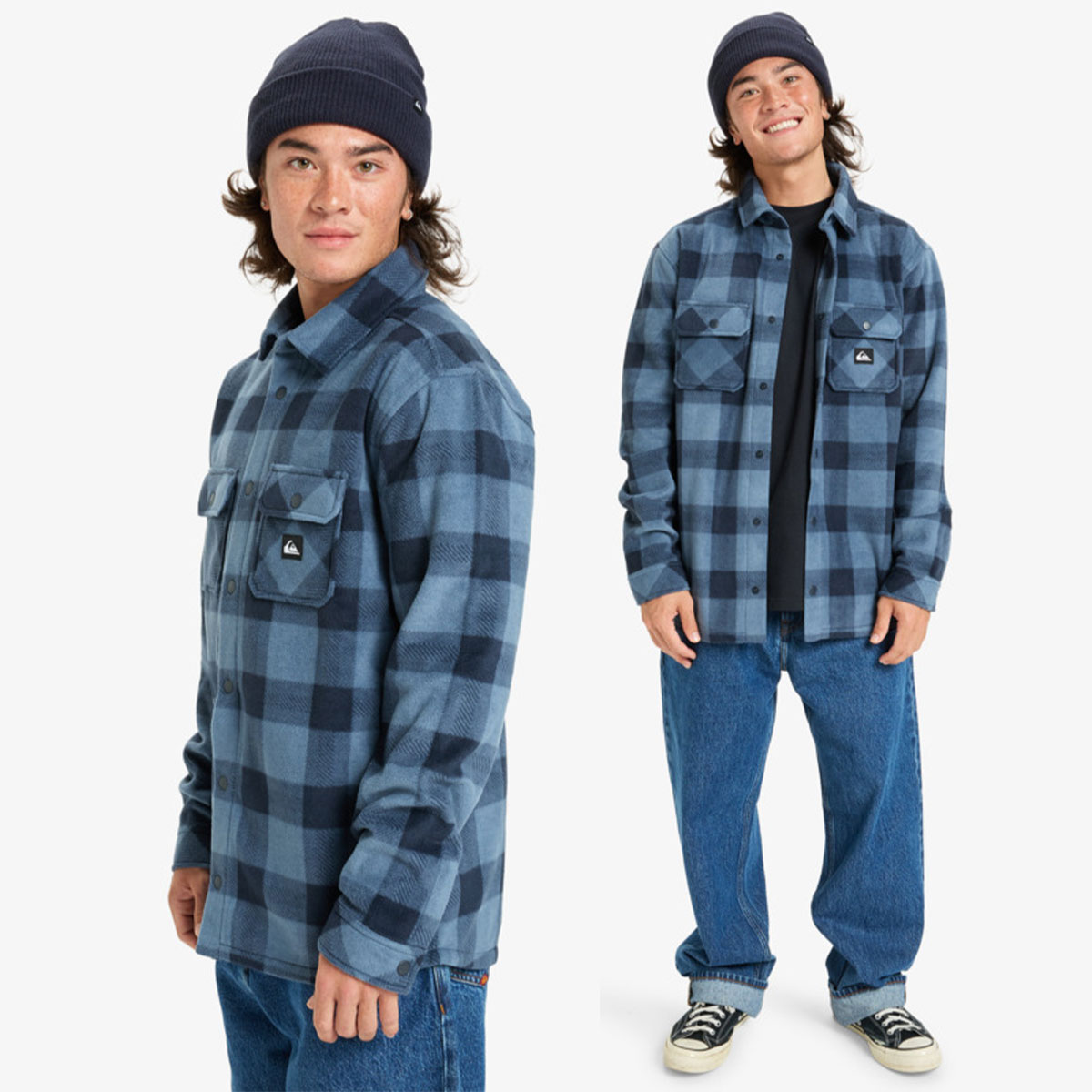 QUIKSILVER ネイビー チェック柄 ジャンパー QUIKSILVER クイックシルバー メンズ 長袖シャツ フリース チェック柄