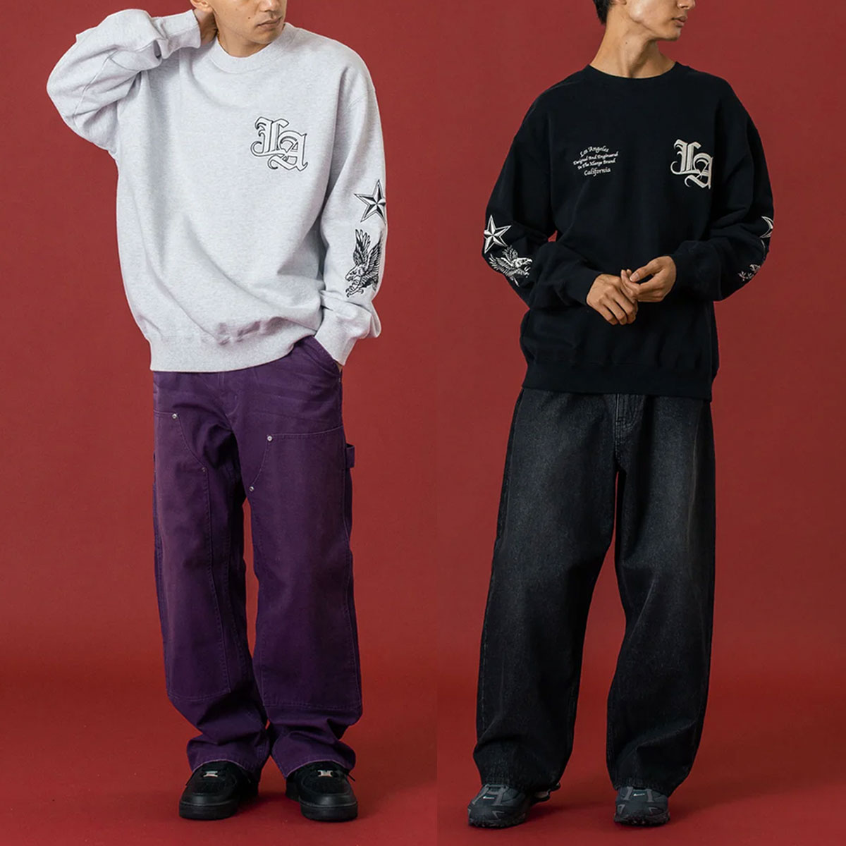 エクストララージ メンズ スウェット トレーナー 星 鷲 刺繍 全3色 L