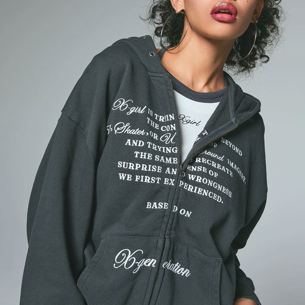 エックスガール レディース ジップパーカー スウェット フード