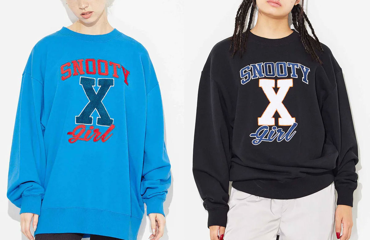 エックスガール スウェット クルーネック ロゴ SNOOTY CREW SWEAT TOP レディース カレッジロゴ ブラック ブルー M L  人気ブランド X-GIRL 2022 秋冬 新作【105224012006】 スウェット＆パーカー-ジャックオーシャンスポーツ