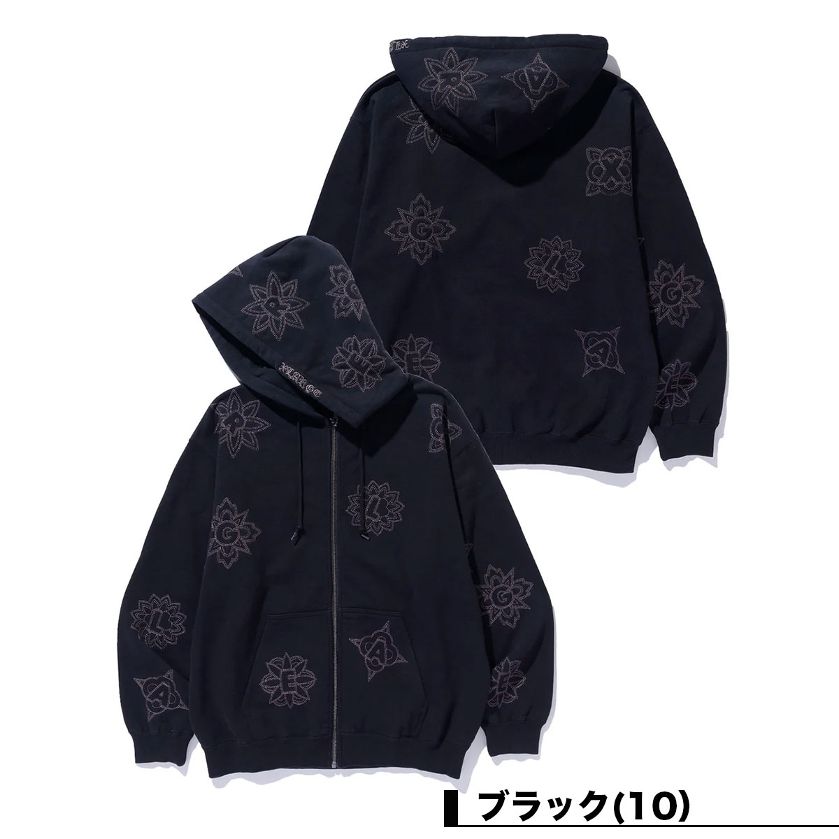 エクストララージ メンズ ジップパーカー スウェット 刺繍 ブラック L