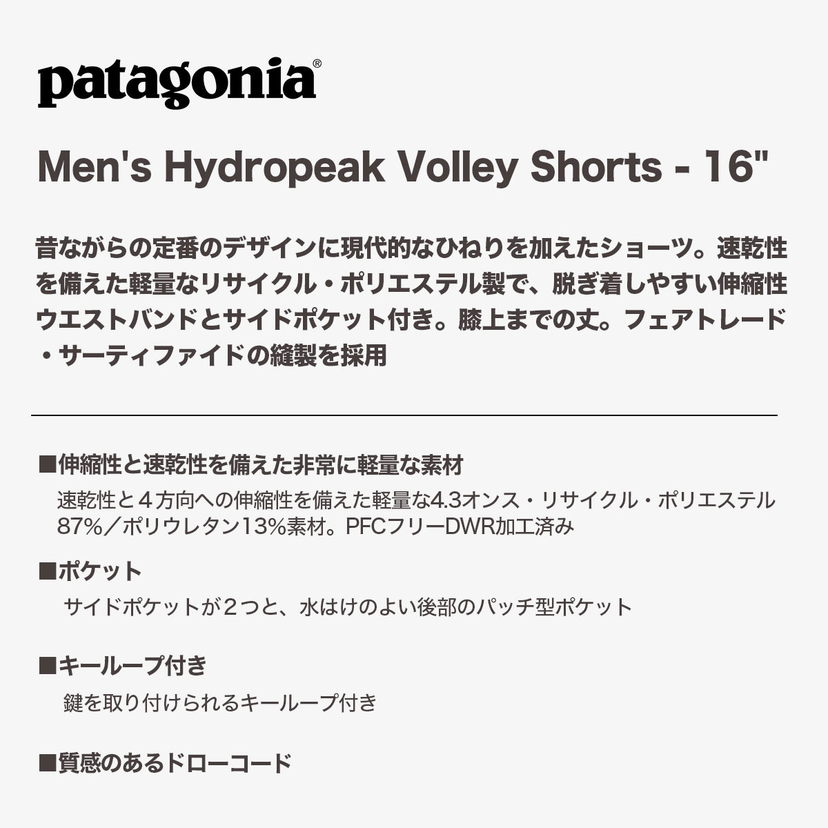 Patagonia パタゴニア 水着 メンズ・ハイドロピーク・バレー・ショーツ