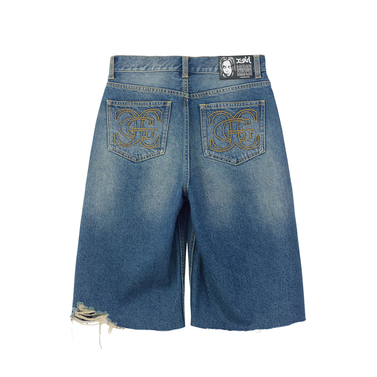X-GIRL | EMBLEM POCKET DISTRESSED DENIM SHORTS【105263031008】