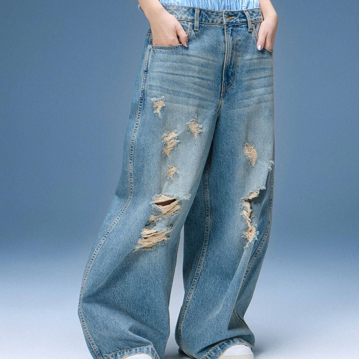 X-GIRL | DISTRESSED BAGGY DENIM PANTS【105262031011】