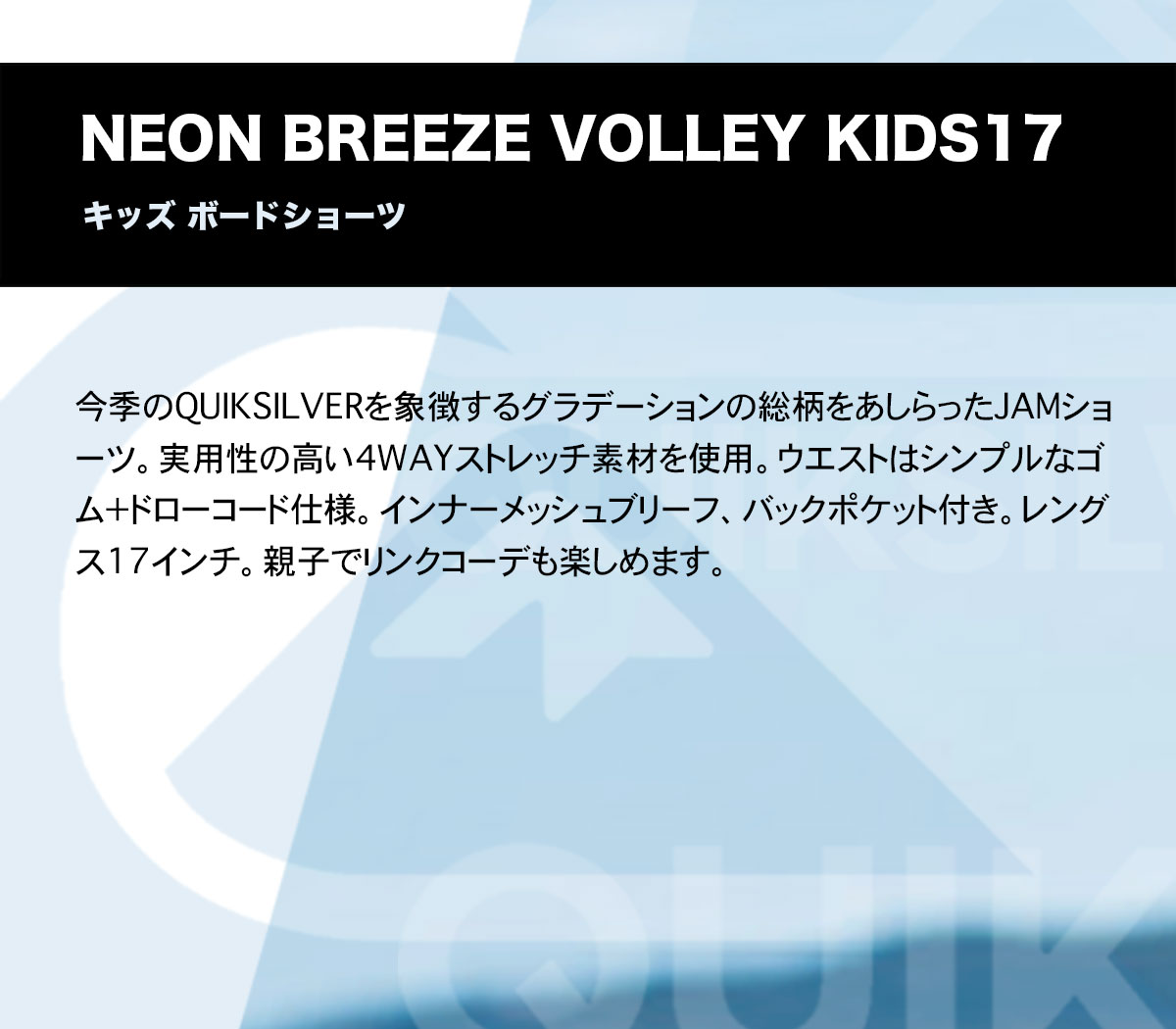 【10%OFF サマーセール 】クイックシルバー キッズ 水着 子供 トランクス サーフパンツ ボードショーツ ストレッチ プール 海 川 水遊び  旅行 人気ブランド QUIKSILVER 新作【KBS232101】-ジャックオーシャンスポーツ