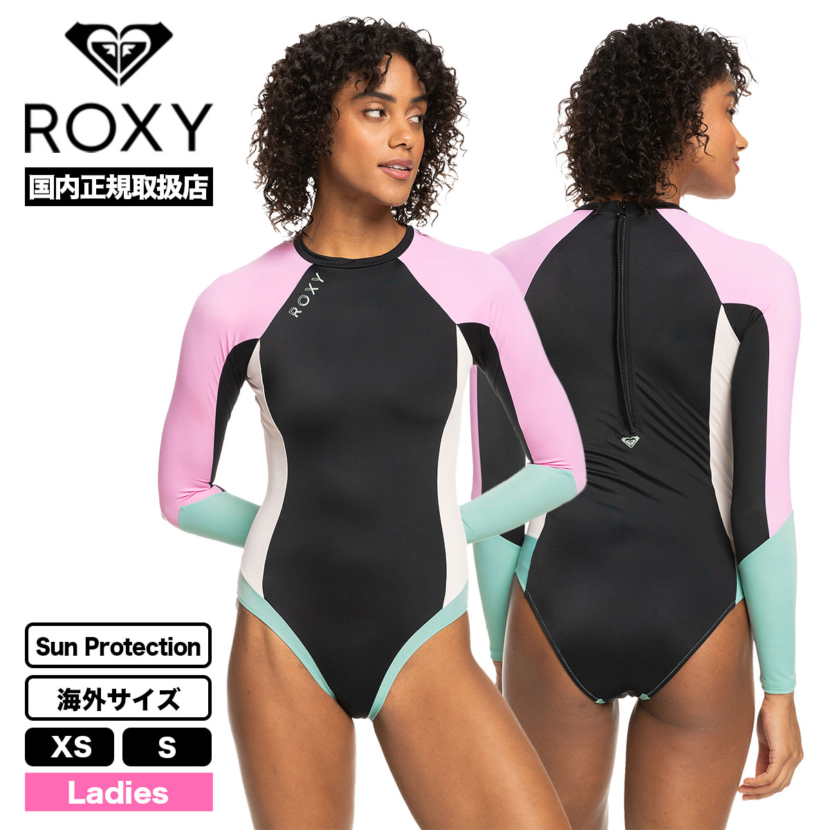 【30%OFF】ロキシー ROXY ラッシュガード 水着 レディース ワンジー 日焼け防止効果 ロゴ 無地 切り替え ブラック XS S 夏 海  プール 旅行 人気ブランド【ERJWR03684】-ジャックオーシャンスポーツ