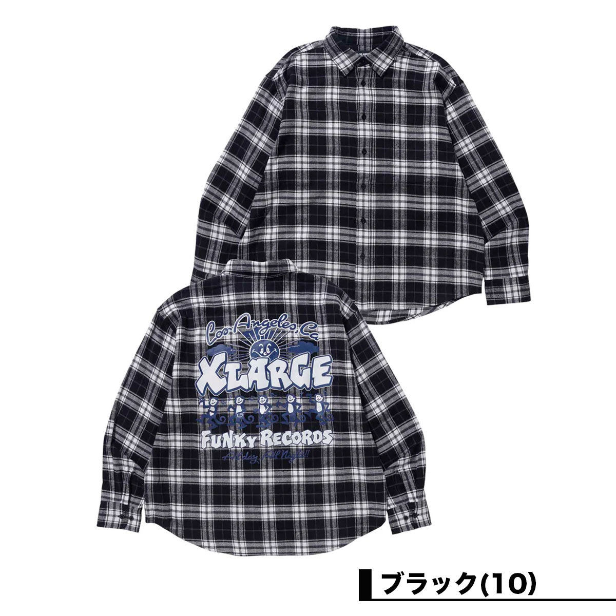 エクストララージ 長袖 シャツ チェック カジュアル メンズ バックプリント XLARGE FUNKY RECORDS L/S SHIRT 黒  オレンジ L XL 人気 ブランド XLARGE 通販 新作【101233014002】-ジャックオーシャンスポーツ