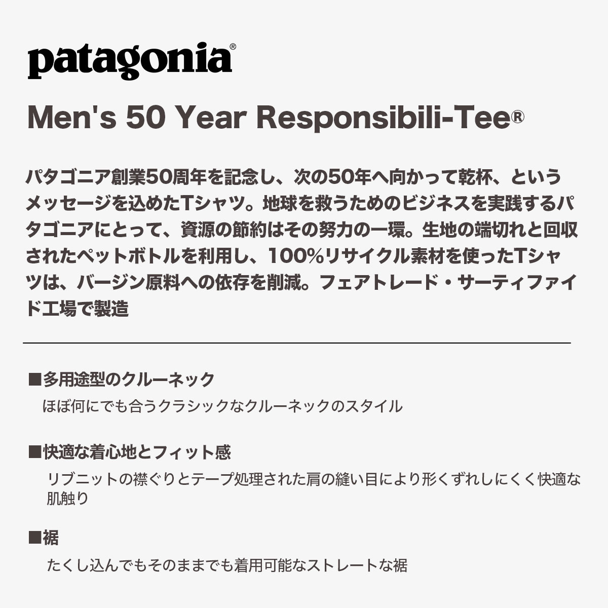 Patagonia パタゴニア 50周年記念モデル Tシャツ メンズ 半袖 ティー