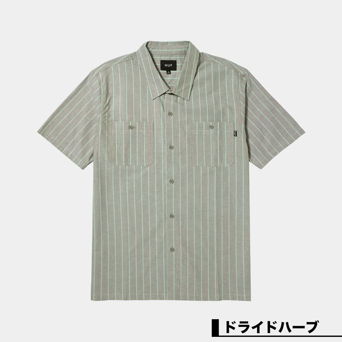 T593◇HUF ワークジャケット ワークシャツ フルジップ 刺繍ロゴ L 