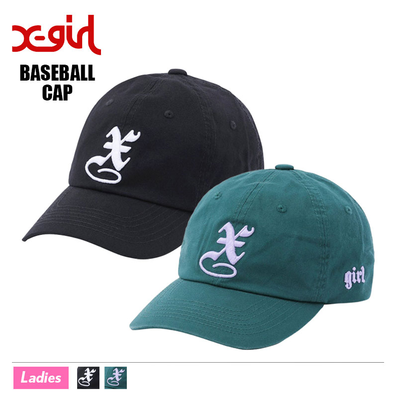 X Girl レディース ベースボールキャップ Baseball Cap 帽子 小物 ロゴ 刺繍 Onesize 調整可能ブラック グリーン 人気 ブランド 秋冬春 エックスガール