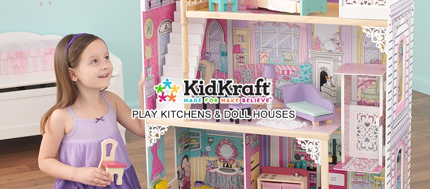 かわいいデザインと遊び心満載な子供用玩具が人気のアメリカンブランド、キッドクラフト！アメリアドールハウスはキッドクラフトの中でも女の子が大好きな雰囲気をいっぱい詰め込んだドールハウスです。