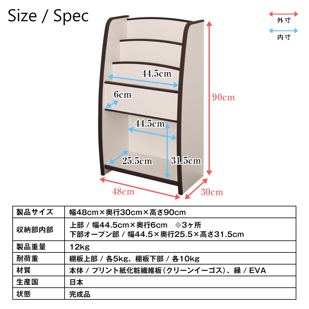 子供家具EVAキッズ マガジンラック幅48cm。フチ周りにやわらかい素材