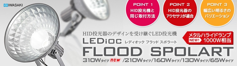 【岩崎電機】HID投光器のデザインを受け継ぐLED投光器。レディオック フラッド スポラート
