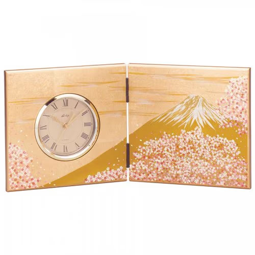 山中漆器　屏風時計　富士雅桜