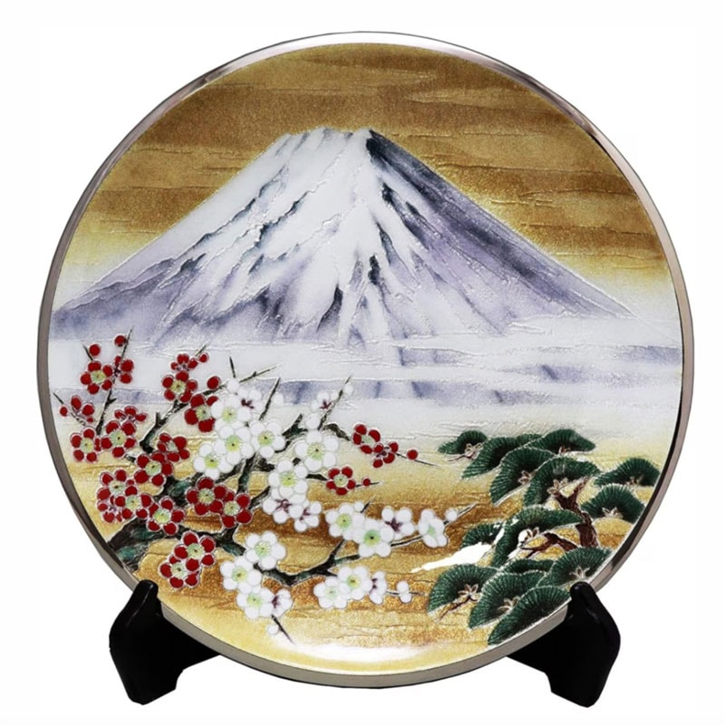 七宝焼き　飾皿　12丸雄大富士