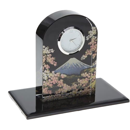 紀州蒔絵　クリスタル時計　富士に桜