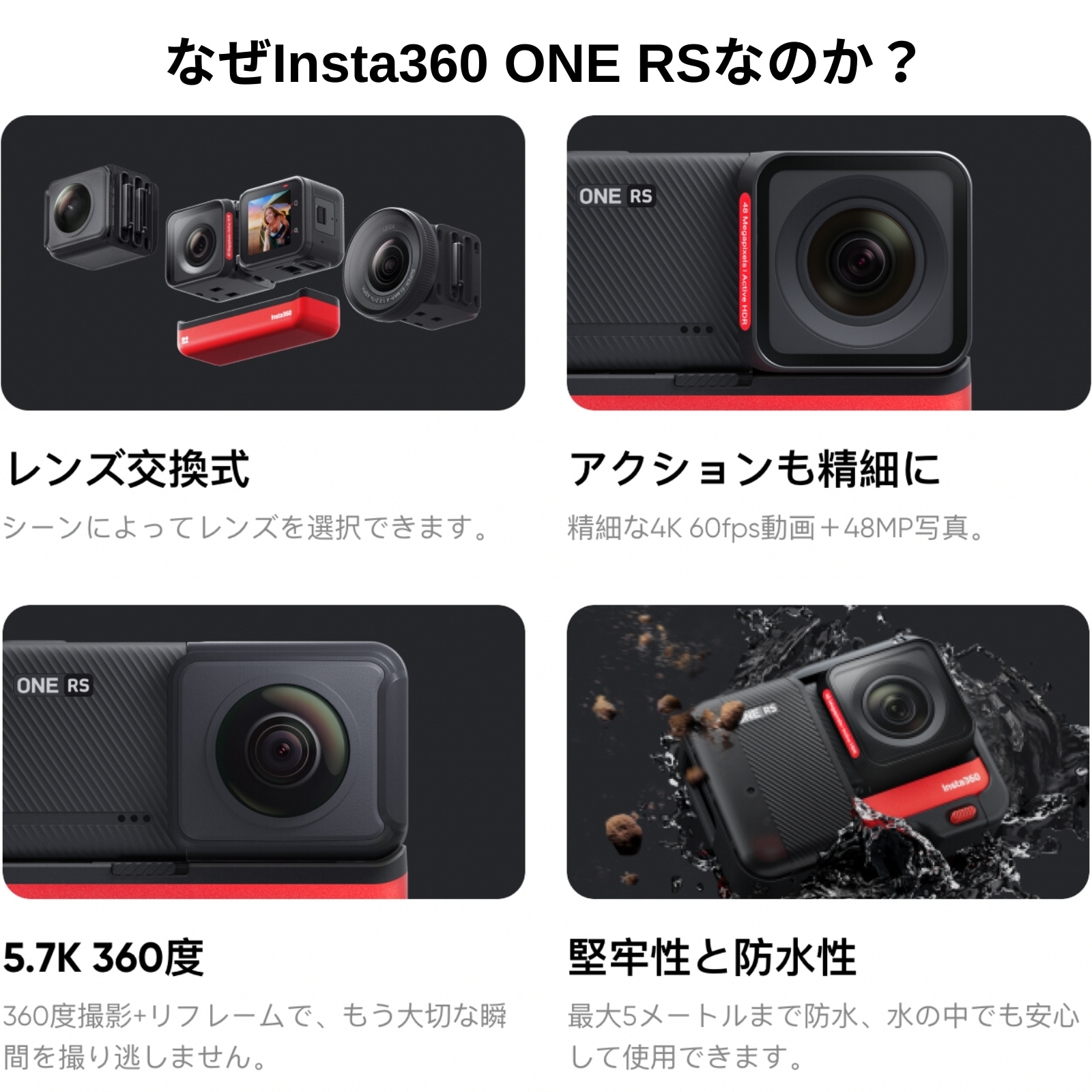 Insta360 ONE RS 1インチ版 アクションカメラ FlowState手ブレ補正 5m 