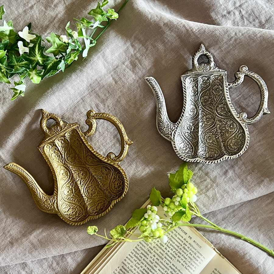 トレイ（ティーポット型）ゴールド シルバー 真鍮