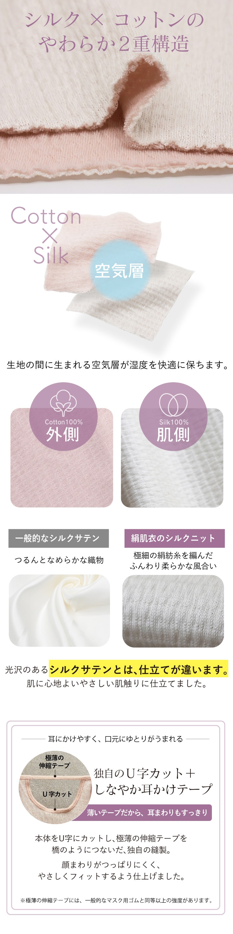 シルク＆コットンのやわらか二重構造