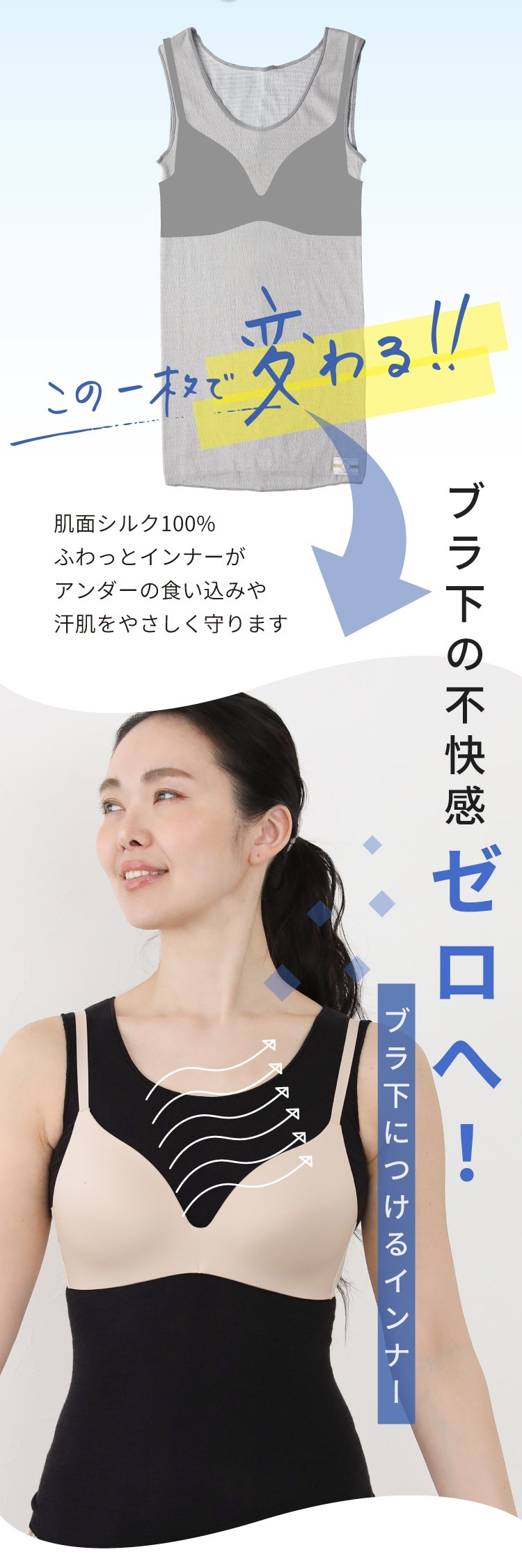 ブラ下につけるだけ！汗取りシルクのブラインナー