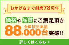 価格や品質にご満足頂き、全国販売実績88,000台突破