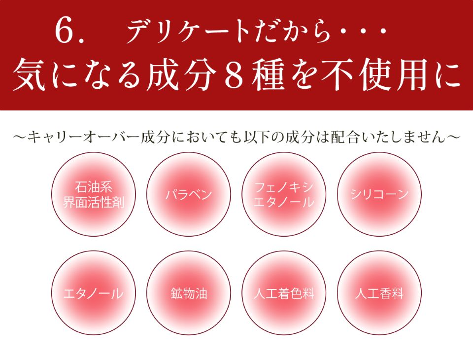 パラベン、フェノキシエタノール不使用、ノンシリコーン、石油系界面活性剤、合成香料不使用無添加敏感肌美容液