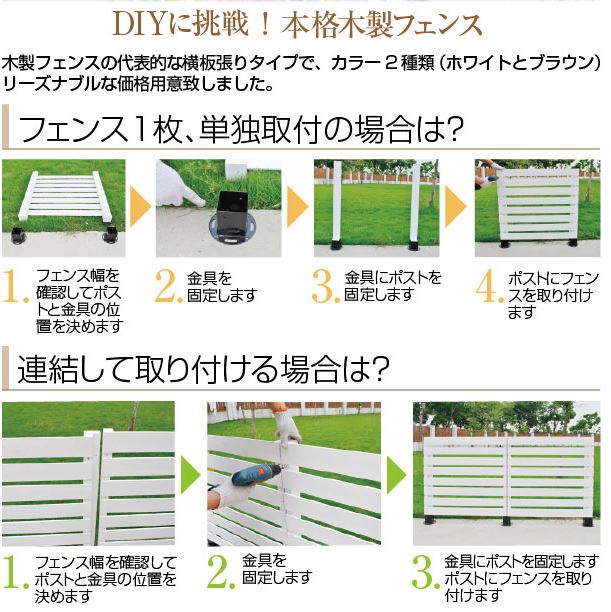 天然木や人工木のウッドデッキセットやラティス Jj Prohome 木製ボーダーフェンス 12 ホワイト ブラウン Aks