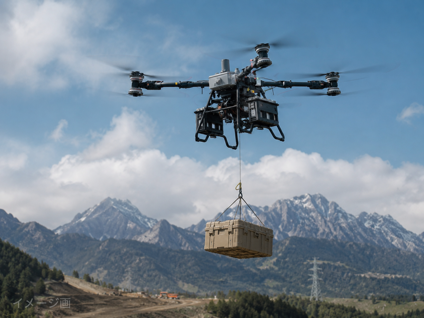 ウインチ機構による荷物の吊り下げ搬送