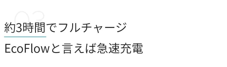 約3時間でフルチャージ　EcoFlowと言えば急速充電