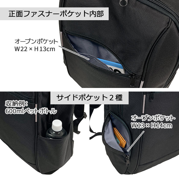 正面ポケット内部、サイドポケット２種