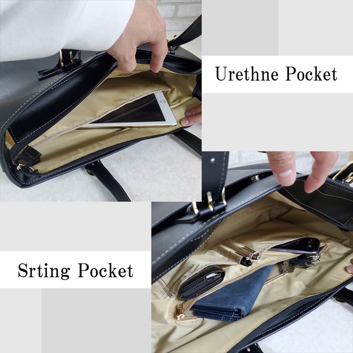 小物ポケットとタブレット対応のウレタン内装ポケット