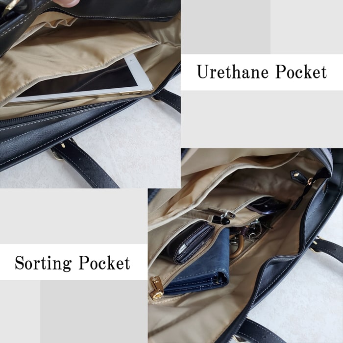 小物ポケットとタブレット対応のウレタン内装ポケット